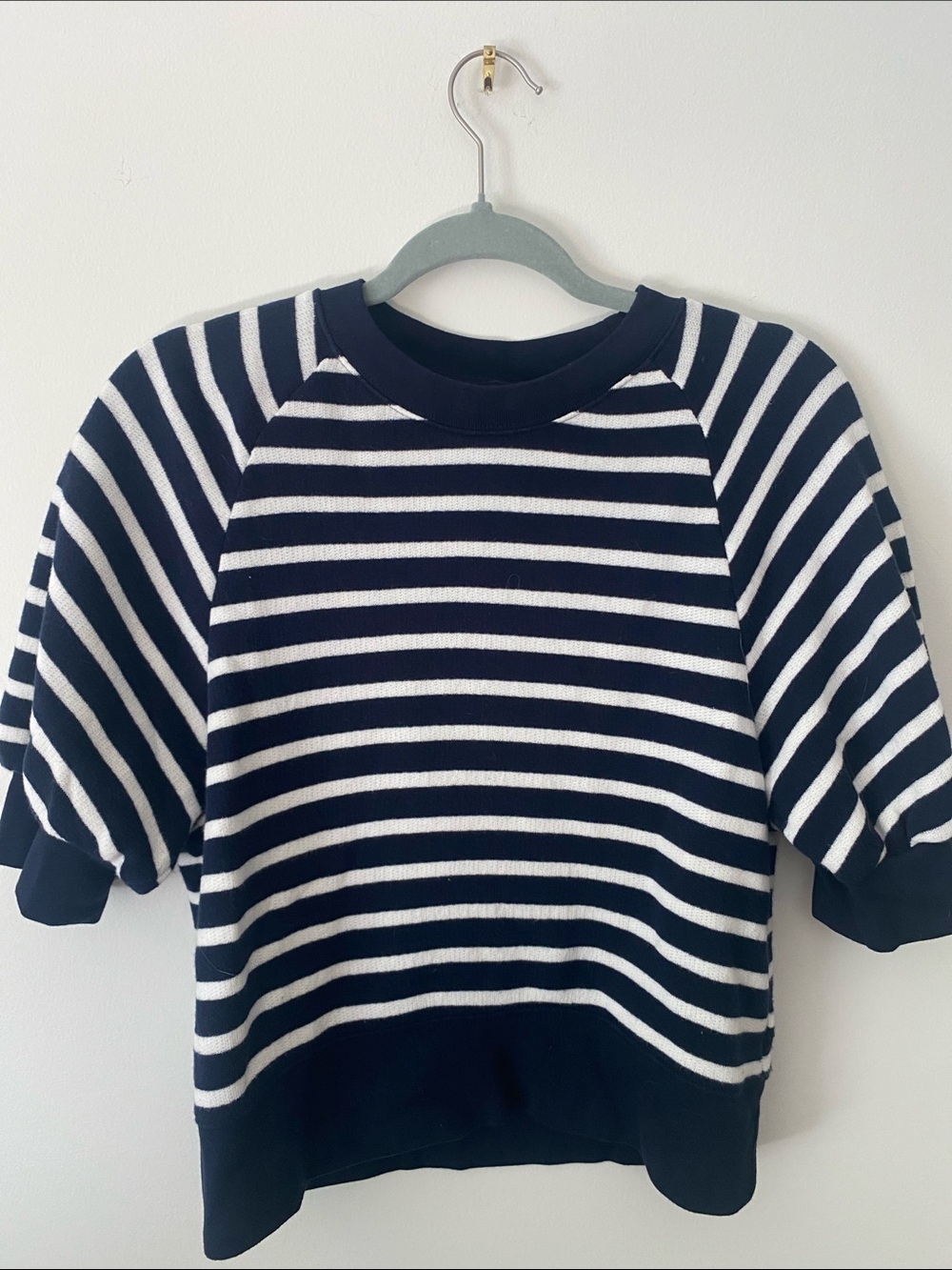 J. Crew Navy & White Striped Puff-Sleeve Sweatshirt